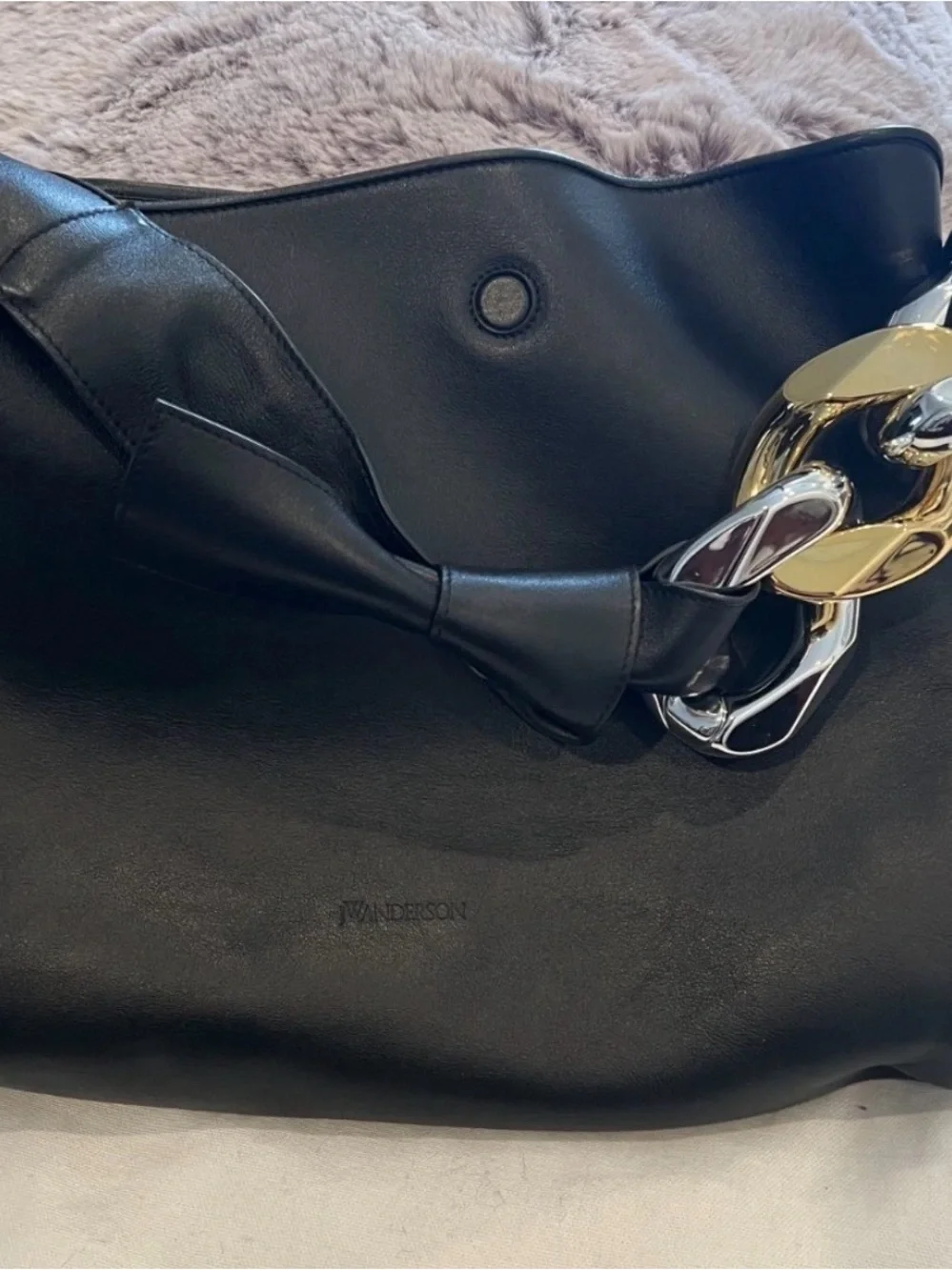 JW ANDERSON Black Shoulder Bag with Gold & Silver Chain Links